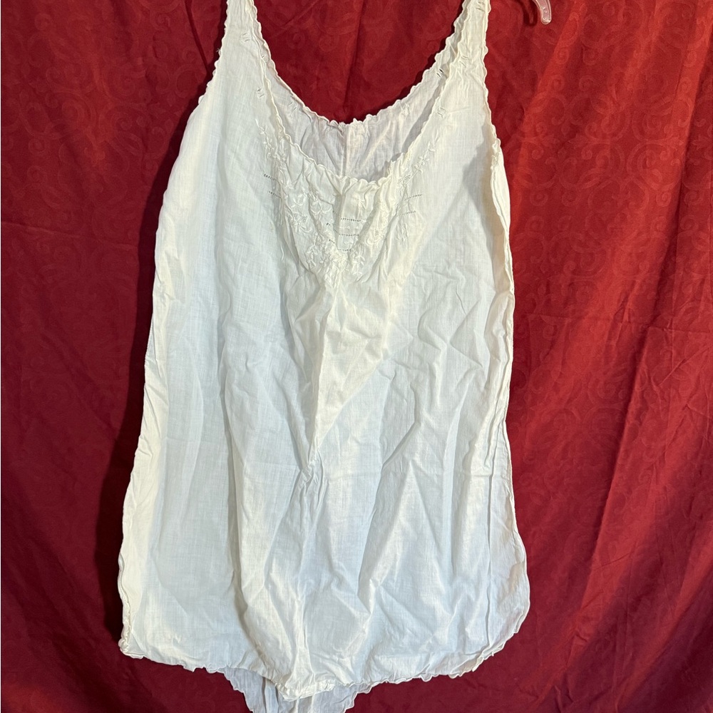 Antique Edwardian White Cotton Chemise Step-In Teddy Embroidered Lace Handmade